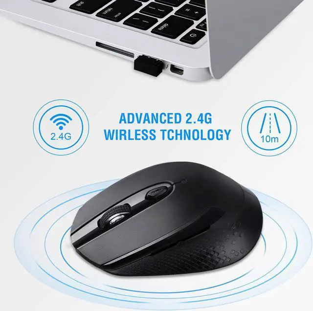 Alt view image 2 of 7 - Wireless Mouse, 2.4G Wireless Ergonomic Optical Mouse, cimetech Slim Silent Mouse with USB Receiver and 3 Adjustable DPI Cordless Computer Mouse for Laptop, Desktop, MacBook, PC (Black)