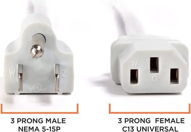 Alt view image 4 of 7 - AC Power Cord (3 Prong) - 25 Feet, White - Premium Quality Copper Wire Core - Computer, Medical, Server & Desktop - NEMA 5-15 to C13 / IEC 320 - UL Listed Power Cable