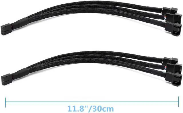 Alt view image 4 of 5 - PWM Fan Splitter Adapter Cable Sleeved Braided Y Splitter Computer PC 4 Pin Fan Extension Power Cable 1 to 3 Converter for Computer ATX Case 4-Pin/3-Pin Cooling Fan Cable (11.8 -2 Pack)