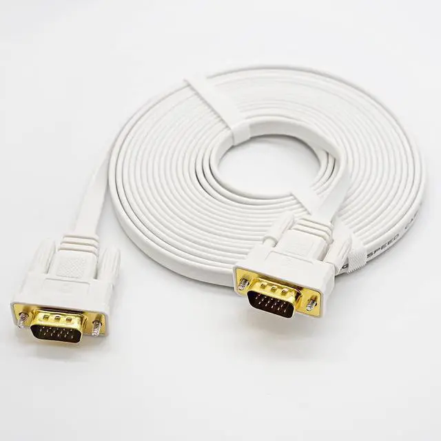Alt view image 4 of 6 - DTECH Slim Flat 33 Feet VGA Cable Male to Male Computer Monitor Cord High Resolution 1080p - White - 10m