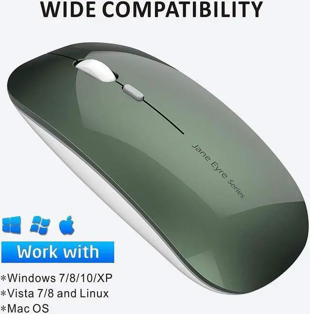 Alt view image 6 of 7 - Q5 Slim Rechargeable Wireless Mouse, 2.4G Portable Optical Silent Ultra Thin Wireless Computer Mouse with USB Receiver and Type C Adapter, Compatible with PC, Laptop, Desktop (Blackish Green)