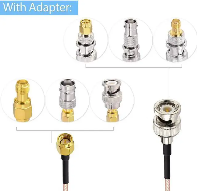 Alt view image 5 of 7 - SUPERBAT SMA Male to BNC Male Cable 20inches + 5pcs RF Coax Adapter Kit SMA to BNC Cable SMA BNC Adapter Cable Kit for RF Applications/Antennas/Wireless LAN Devices/Wi-Fi Radios External Antenna etc