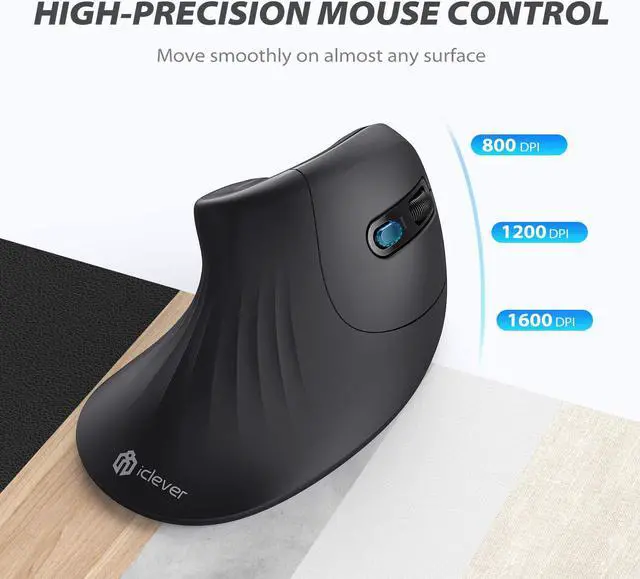 Alt view image 3 of 7 - iClever Ergonomic Wireless Mouse, TM209G 2.4G Vertical Ergonomic Optical Mouse with 3 Adjustable DPI 800/1200/1600 Levels 6 Buttons for Laptop, PC, Desktop, Computer, Notebook