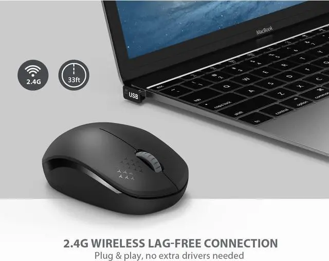 Alt view image 4 of 7 - seenda Wireless Mouse for Laptop, 2.4G Noiseless Computer Mouse,Black | Small portable design,USB receiver, quiet clicks, smooth tracking, 24-month battery life Mice for laptop,Chromebook and PC.