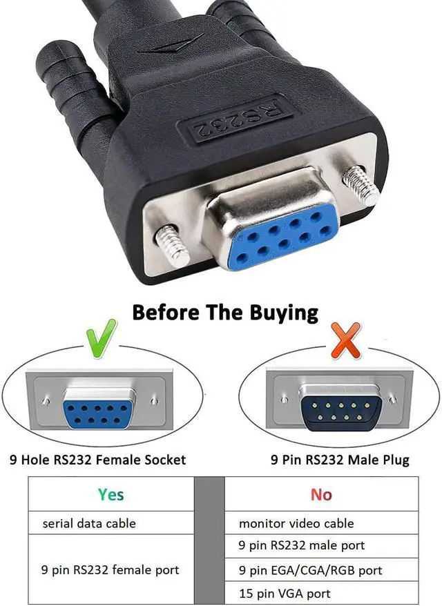 Alt view image 3 of 7 - DTech DB9 RS232 Serial Cable Female to Female Null Modem Cord Cross TX/RX line for Data Communication (6 Feet, Black)