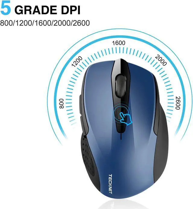 Alt view image 2 of 7 - 2.4G Ergonomic Wireless Optical Mouse with USB Nano Receiver for Laptop,PC,Computer,Chromebook,Notebook,6 Buttons,24 Months Battery Life, 2600 DPI, 5 Adjustment Levels