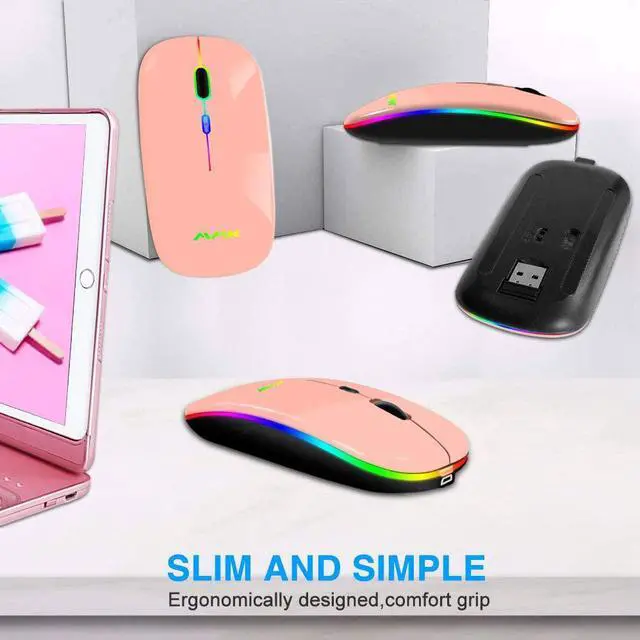 Alt view image 5 of 7 - Wireless Bluetooth Mouse for Laptop Rechargeable Mouse 2.4G USB Optical Wireless Mouse LED Slim Dual Mode(Bluetooth 5.0 and 2.4G) Wireless Mouse for Laptop PC Mac OS  Android  Windows(Pink)