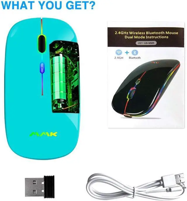 Alt view image 7 of 7 - Bluetooth Mouse Dual-Mode Slim Rechargeable Wireless Mouse(Bluetooth 5.0+2.4G Receiver)1600DPI Portable Mouse for MacBookLaptops Windows 8Windows10Mac OS X 10.10iPad OS 13 or Later