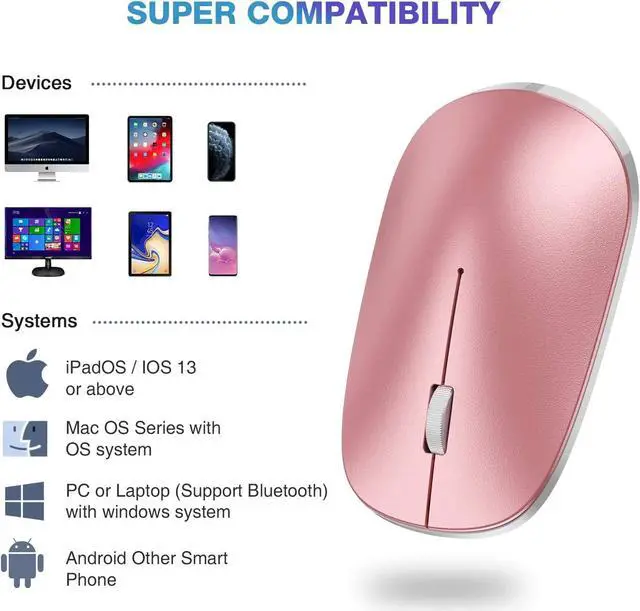 Alt view image 6 of 6 - OMOTON Bluetooth Mouse for iPad 8th/Air 4 and Phone(iPadOS 13/ iOS 13 and Above), Ultra-Thin Wireless Mouse Compatible with Bluetooth Enabled Computer, Laptop, PC, Notebook, and Mac Series, Rose Gold