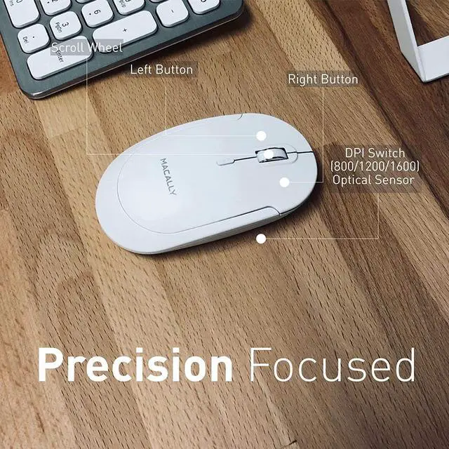 Alt view image 5 of 7 - Macally Wireless Bluetooth Mouse for Mac and PC - Quiet Click Buttons with Slim Comfortable Body - Silent Wireless Mouse with DPI 800/1200/1600 - Workflow Enhancing Bluetooth Computer Mouse (White)