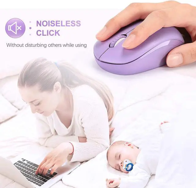 Alt view image 2 of 7 - seenda Wireless Mouse for Laptop, 2.4G Noiseless Computer Mouse,Purple | Small portable design,USB receiver, quiet clicks, smooth tracking, 24-month battery life Mice for laptop,Chromebook and PC.