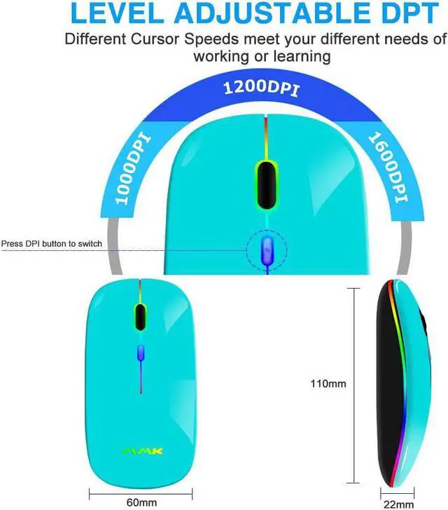 Alt view image 4 of 7 - Bluetooth Mouse Dual-Mode Slim Rechargeable Wireless Mouse(Bluetooth 5.0+2.4G Receiver)1600DPI Portable Mouse for MacBookLaptops Windows 8Windows10Mac OS X 10.10iPad OS 13 or Later