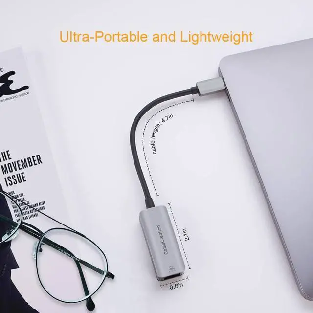 Alt view image 7 of 7 - USB C to Ethernet Adapter, CableCreation Aluminum USB-C to RJ45 LAN Network Converter[Thunderbolt 3 Compatible], 10/100/1000 Mbps, for MacBook Pro 2019, iPad Pro, XPS, Chromebook, Galaxy S20/S10