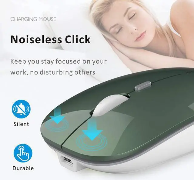 Alt view image 4 of 7 - Q5 Slim Rechargeable Wireless Mouse, 2.4G Portable Optical Silent Ultra Thin Wireless Computer Mouse with USB Receiver and Type C Adapter, Compatible with PC, Laptop, Desktop (Blackish Green)