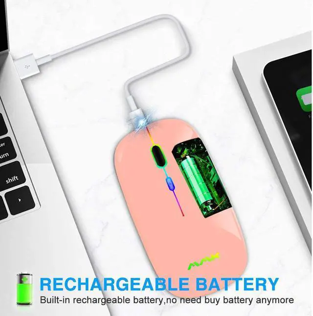 Alt view image 3 of 7 - Wireless Bluetooth Mouse for Laptop Rechargeable Mouse 2.4G USB Optical Wireless Mouse LED Slim Dual Mode(Bluetooth 5.0 and 2.4G) Wireless Mouse for Laptop PC Mac OS  Android  Windows(Pink)