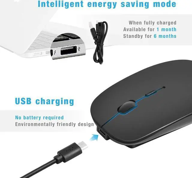 Alt view image 4 of 7 - Bluetooth Mouse for Laptop/iPad/iPhone/Mac(iOS 13.1.2 and Above)/Android PC,Wireless Mouse Slim USB Rechargable Quiet Mice Compatible with Windows/Linux/Notebook/Mac/MacBook Air,Black