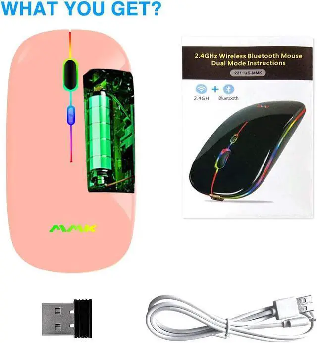 Alt view image 7 of 7 - Wireless Bluetooth Mouse for Laptop Rechargeable Mouse 2.4G USB Optical Wireless Mouse LED Slim Dual Mode(Bluetooth 5.0 and 2.4G) Wireless Mouse for Laptop PC Mac OS  Android  Windows(Pink)
