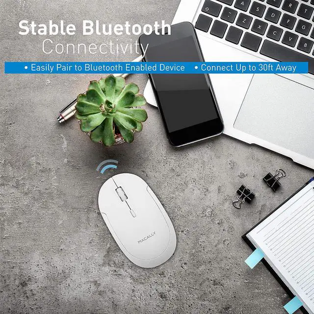 Alt view image 3 of 7 - Macally Wireless Bluetooth Mouse for Mac and PC - Quiet Click Buttons with Slim Comfortable Body - Silent Wireless Mouse with DPI 800/1200/1600 - Workflow Enhancing Bluetooth Computer Mouse (White)