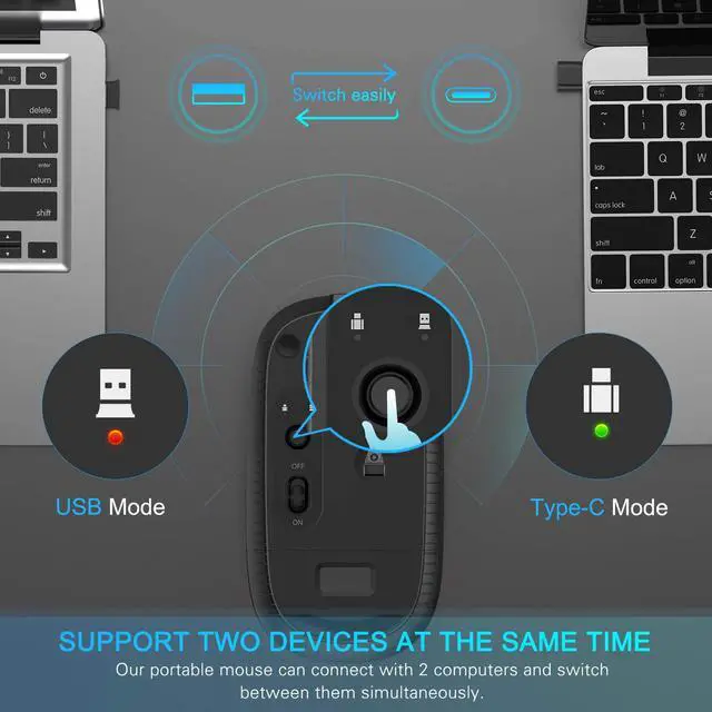 Alt view image 2 of 7 - Type C Wireless MouseVssoplor USB C MacBook Wireless Mouse Dual Mode 2.4G Cordless Mice with Nano USB and Type C Receiver Compatible with PC, Laptop, MacBook and All Type C Devices-Black and Silver