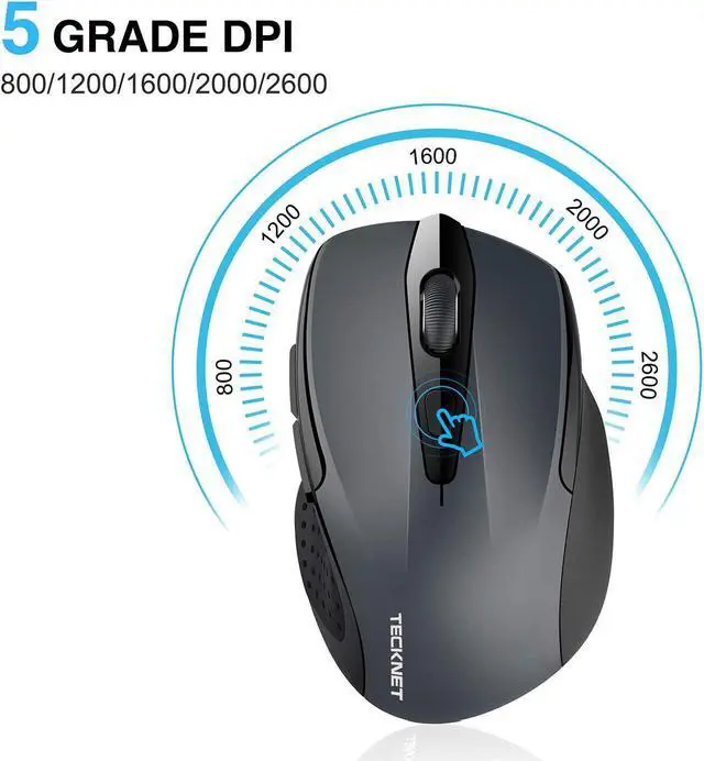 Alt view image 2 of 7 - 2.4G Ergonomic Wireless Optical Mouse with USB Nano Receiver for Laptop,PC,Computer,Chromebook,Notebook,6 Buttons,24 Months Battery Life,2600 DPI, 5 Adjustment Levels