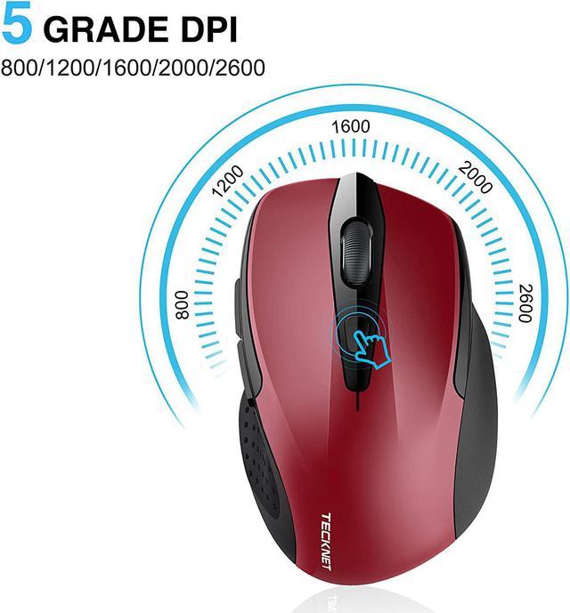 TECKNET Wireless Mouse, 2.4G Ergonomic Optical Mouse with USB Nano Receiver  for Laptop, PC, Computer, Chromebook, Notebook, 6 Buttons, 24 Months  Battery Life, 2600 DPI, 5 Adjustment Levels 