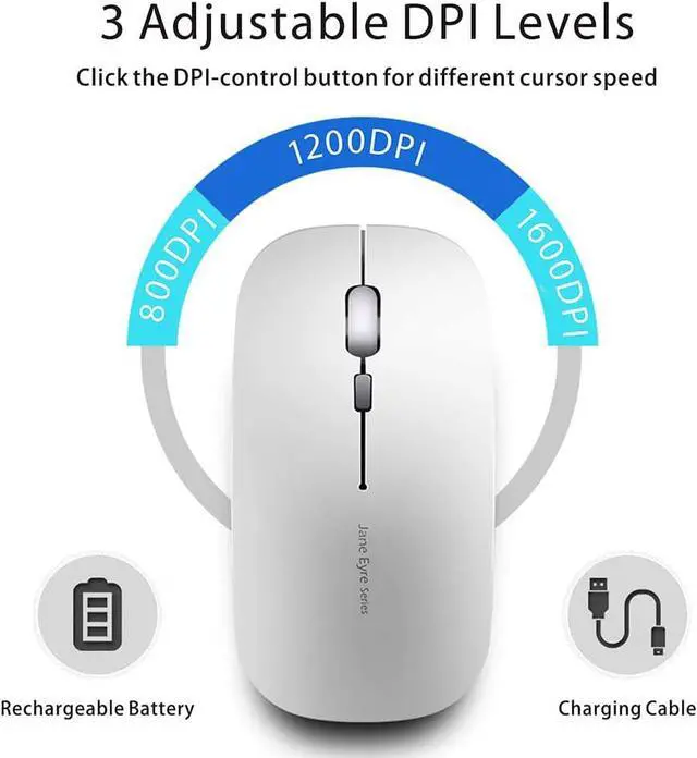 Alt view image 6 of 7 - Q5 Slim Rechargeable Wireless Mouse, 2.4G Portable Optical Silent Ultra Thin Wireless Computer Mouse with USB Receiver and Type C Adapter, Compatible with PC, Laptop, Notebook, Desktop (Silver)