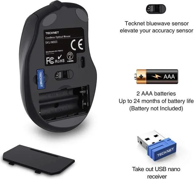 Alt view image 5 of 7 - TeckNet Pro 2.4G Ergonomic Wireless Optical Mouse with USB Nano Receiver for LaptopPCComputerChromebookNotebook6 Buttons24 Months Battery Life 2600 DPI 5 Adjustment Levels