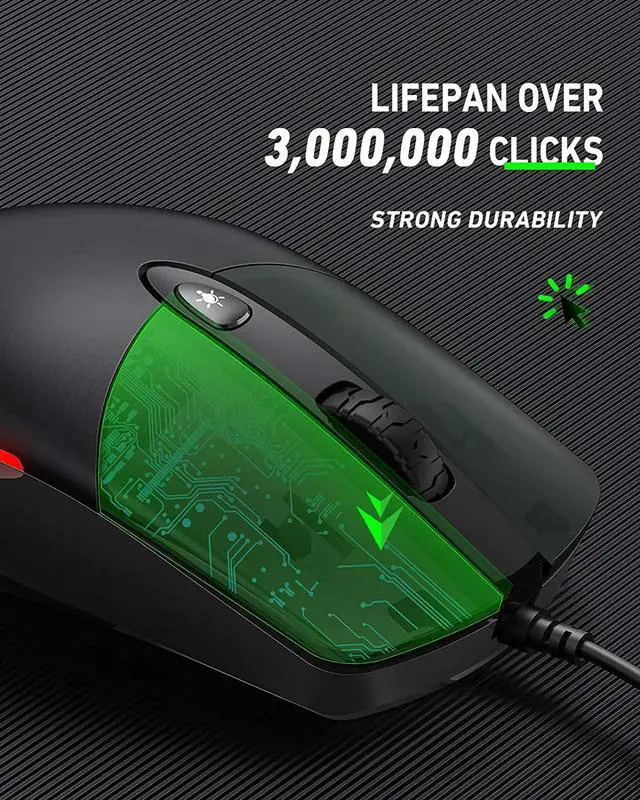 Alt view image 4 of 7 - Wired Mouse with Ergonomic Design Reduces Hand Fatigue Muscle Strain, Silent USB Computer Mouse, 1600 DPI Office and Home Mice (Black, Wired)