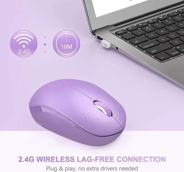 Alt view image 5 of 7 - seenda Wireless Mouse for Laptop, 2.4G Noiseless Computer Mouse,Purple | Small portable design,USB receiver, quiet clicks, smooth tracking, 24-month battery life Mice for laptop,Chromebook and PC.