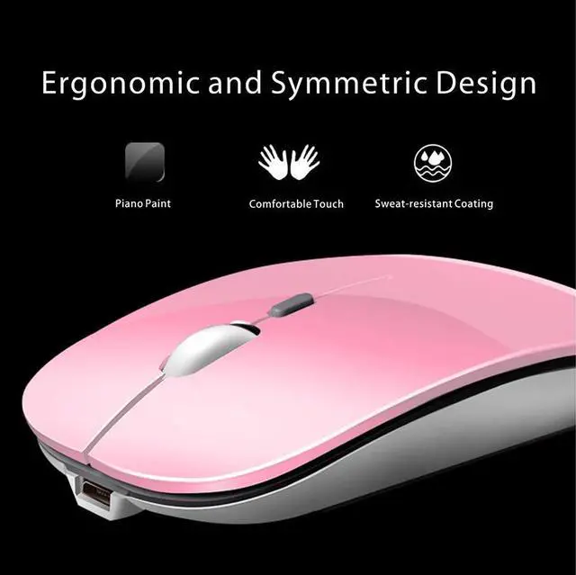 Alt view image 4 of 7 - Q5 Slim Rechargeable Wireless Mouse, 2.4G Portable Optical Silent Ultra Thin Wireless Computer Mouse with USB Receiver and Type C Adapter, Compatible with PC, Laptop, Desktop (Pink)