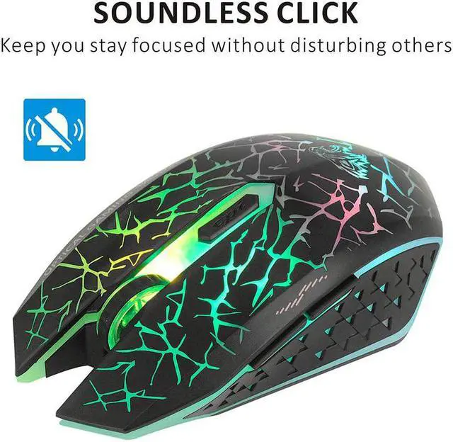 Alt view image 7 of 7 - Uciefy Q8 Wireless Gaming Computer Mouse, 2.4GHz USB Optical Rechargeable Ergonomic LED Wireless Silent Mouse, 3 Adjustable DPI, 6 Buttons, Compatible with PC, Laptop, Notebook, Desktop (Black)