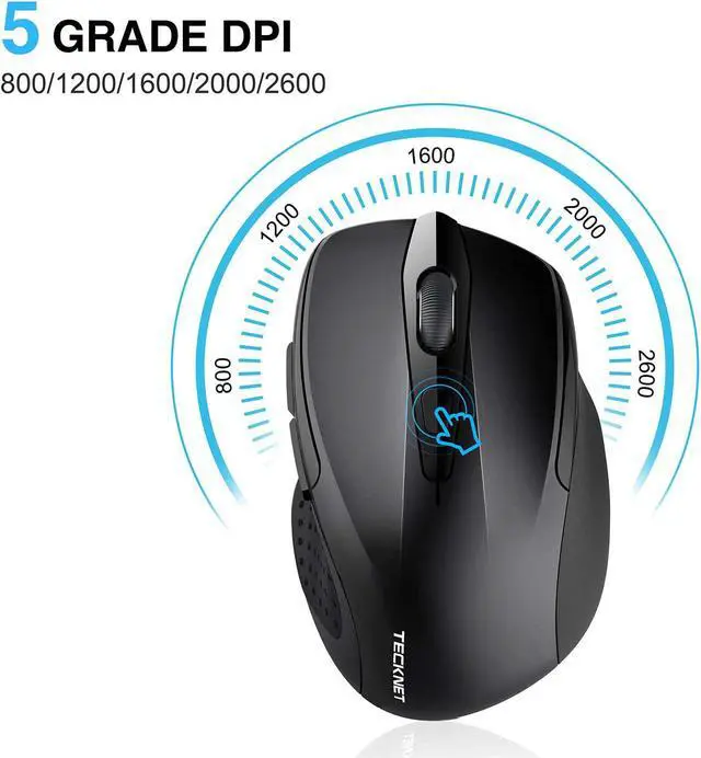 Alt view image 2 of 7 - Ergonomic Wireless Optical Mouse with USB Nano Receiver for Laptop,PC,Computer,Chromebook,Notebook,6 Buttons,24 Months Battery Life, 2600 DPI, 5 Adjustment Levels