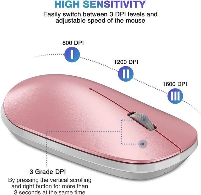 Alt view image 4 of 6 - OMOTON Bluetooth Mouse for iPad 8th/Air 4 and Phone(iPadOS 13/ iOS 13 and Above), Ultra-Thin Wireless Mouse Compatible with Bluetooth Enabled Computer, Laptop, PC, Notebook, and Mac Series, Rose Gold