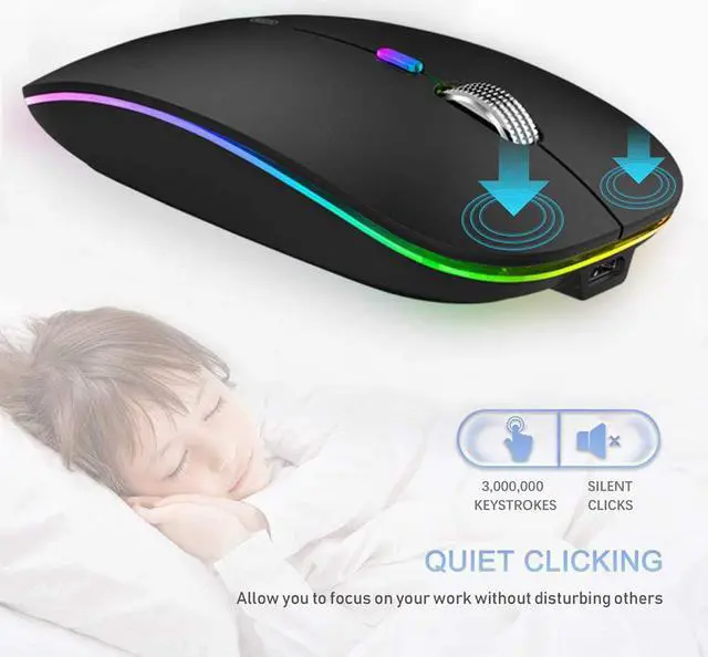 Alt view image 4 of 7 - TENMOS Wireless Bluetooth Mouse, LED Slim Dual Mode (Bluetooth 5.1 + USB) 2.4GHz Rechargeable Silent Bluetooth Wireless Mouse with Type C Adapter for Laptop/Macbook/iPad OS 13 and above (Matte Black)