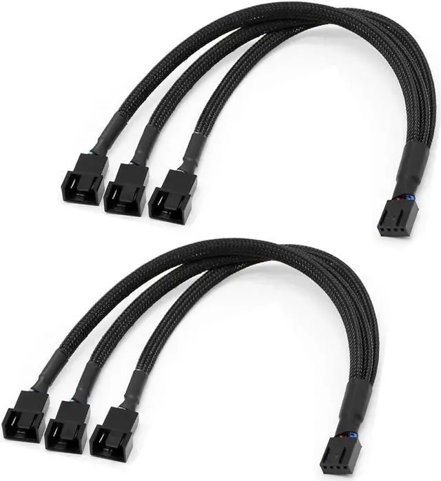 Main image of PWM Fan Splitter Adapter Cable Sleeved Braided Y Splitter Computer PC 4 Pin Fan Extension Power Cable 1 to 3 Converter for Computer ATX Case 4-Pin/3-Pin Cooling Fan Cable (11.8 -2 Pack)