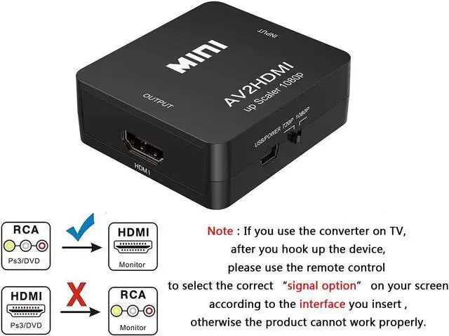 Alt view image 2 of 6 - RCA to HDMI Converter Amtake 1080P RCA Composite CVBS AV to HDMI Video Audio Converter Adapter Compatible with N64 Wii PS2 Xbox VHS VCR Camera DVD Support PAL/NTSC with USB Power Cable