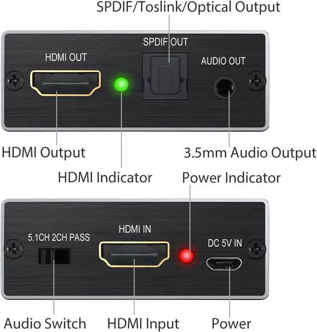 Alt view image 2 of 7 - PROZOR HDMI Audio Extractor Converter HDMI to Optical Toslink SPDIF with 1M HDMI 1.4 Cable and 3.5mm Stereo Audio Splitter Adapter Support 4K x 2K 3D