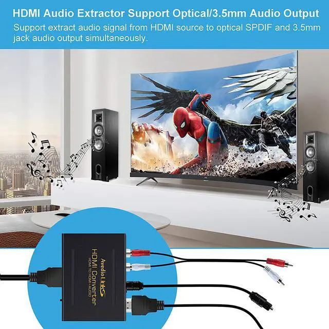 Alt view image 3 of 7 - 4K HDMI Audio Extractor Splitter avedio links 1080P HDMI to HDMI Audio Converter + Optical Toslink SPDIF + RCA L/R Stereo Analog Audio HDMI Audio Adapter for Fire Stick Blu-Ray Player