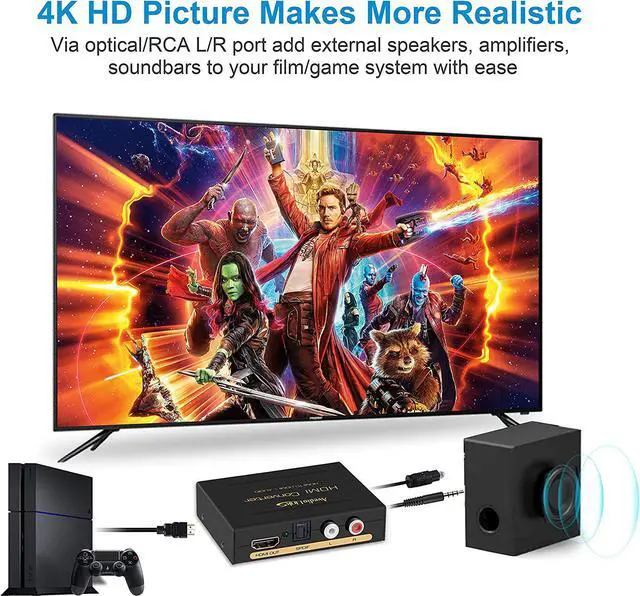 Alt view image 5 of 7 - 4K HDMI Audio Extractor Splitter avedio links 1080P HDMI to HDMI Audio Converter + Optical Toslink SPDIF + RCA L/R Stereo Analog Audio HDMI Audio Adapter for Fire Stick Blu-Ray Player