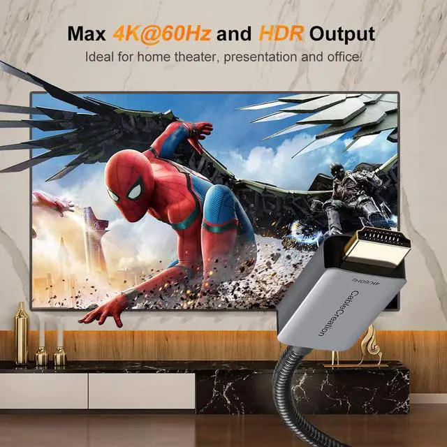 Alt view image 3 of 7 - Active DP to HDMI Cable HDR 4K@60Hz 2K@144Hz 1080P@144Hz, CableCreation 8FT Unidirectional DisplayPort to HDMI Monitor Cable, DP 1.4 to HDMI 2.0 Braided, Support Eyefinity Multi-Display, Alumium