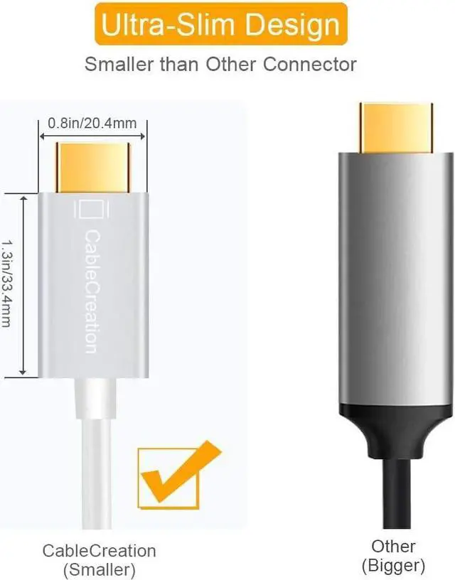 Alt view image 5 of 7 - CableCreation 6FT USB C to HDMI 4K Aluminum Slim-port Cable Adapter, Compatible with MacBook Pro 2019XPS 13, Yoga 910, Spectre 13, Galaxy S10, Stream Desktop/Laptop/Cellphone to TV, Projector,Monitor