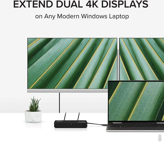 Alt view image 2 of 7 - Plugable 4K DisplayPort and HDMI Dual Monitor Adapter with Ethernet for USB 3.0 and USB-C Compatible with Windows