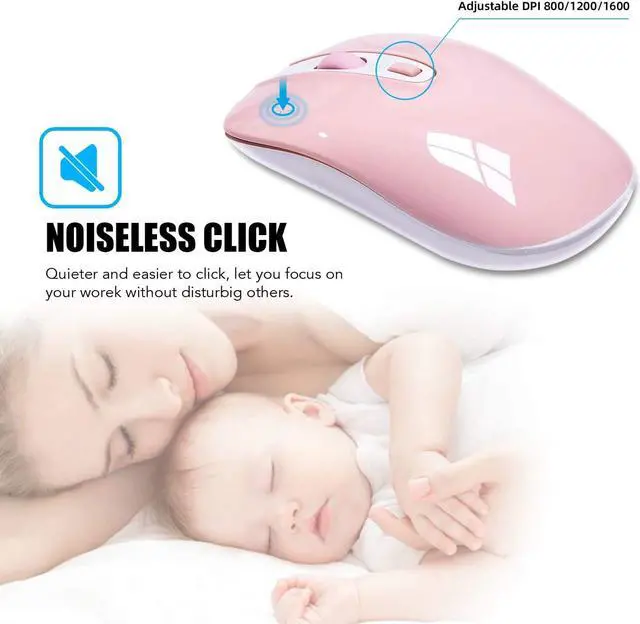 Alt view image 3 of 7 - Wireless Computer Mouse, cimetech 2.4G Slim Cordless Mouse Less Noise for Laptop Ergonomic Optical with Nano Receiver USB Mouse for Laptop, Deskbtop, MacBook (BAT Bright Pink)