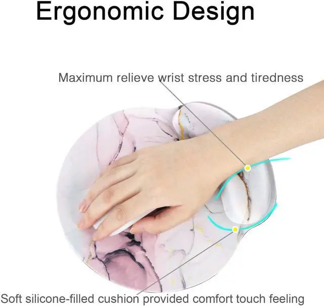 Alt view image 5 of 7 - Ergonomic Mouse Pad with Gel Wrist Rest Support, iLeadon Non-Slip Rubber Base Wrist Rest Pad for Home, Office Easy Typing & Pain Relief, Pink Marble