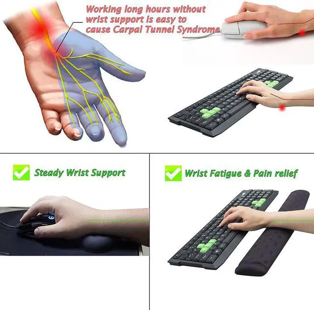 Alt view image 6 of 7 - BRILA Memory Foam Mouse & Keyboard Wrist Rest Support Pad Cushion Set for Computer, Laptop, Office Work, PC Gaming - Massage Holes Design - Easy Typing Wrist Pain Relief (Black)