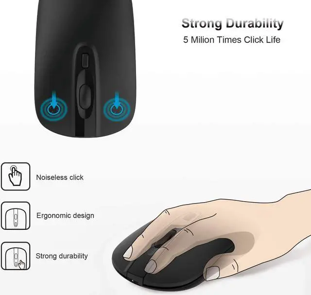 Alt view image 5 of 7 - Rechargeable Wireless Mouse for Laptop, cimetech 2.4G Computer Mouse Cordless Optical Mice, Slim Quiet Wireless Mouse with USB Nano Receiver, 5 Adjustable DPI 2400/2000/1600/1200/800 (Black)