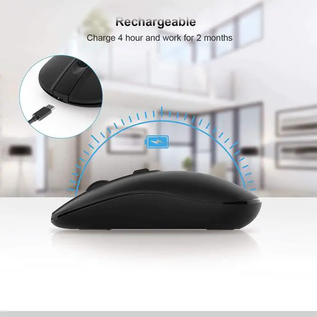Alt view image 2 of 7 - Rechargeable Wireless Mouse for Laptop, cimetech 2.4G Computer Mouse Cordless Optical Mice, Slim Quiet Wireless Mouse with USB Nano Receiver, 5 Adjustable DPI 2400/2000/1600/1200/800 (Black)