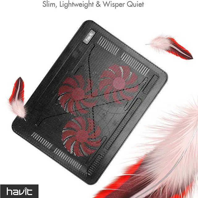 Alt view image 3 of 7 - Havit HV-F2056 15.6-17 Inch Laptop Cooler Cooling Pad - Slim Portable USB Powered (3 Fans) (Black+Red)