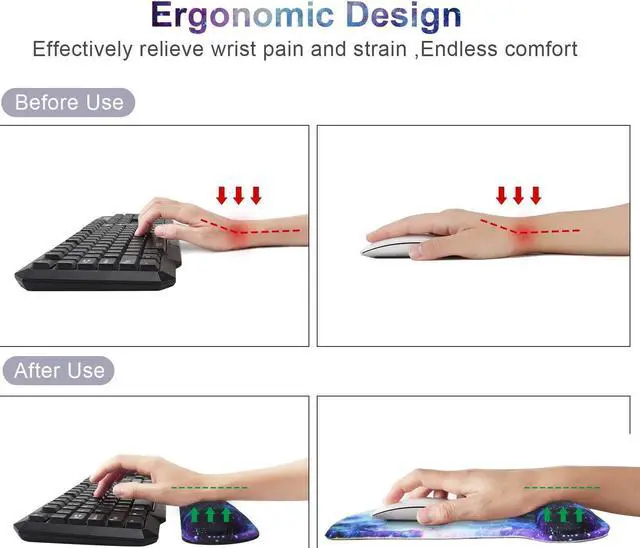 Alt view image 6 of 7 - Mouse Pad with Wrist Support and Keyboard Wrist Rest Pad Set Ergonomic Mouse Pads for Computers Laptop Non-Slip Comfortable Mousepad w/Raised Memory Foam for Easy Typing & Pain Relief (Galaxy)