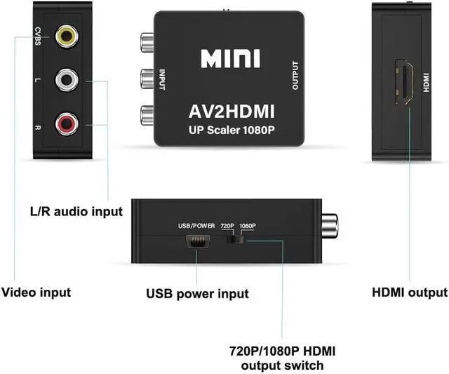 Alt view image 4 of 6 - RCA to HDMI Converter, Tackston 1080P RCA Composite CVBS AV to HDMI Video Audio Converter Compatible with N64 Wii PS2 Xbox VHS VCR DVD with USB Power Cable